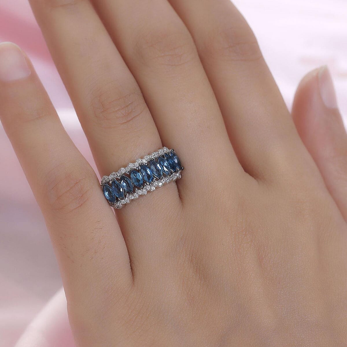 London Blue Topaz and Natural White Zircon Ring in Platinum Over Sterling Silver (Size 9.0) 1.90 ctw image number 2