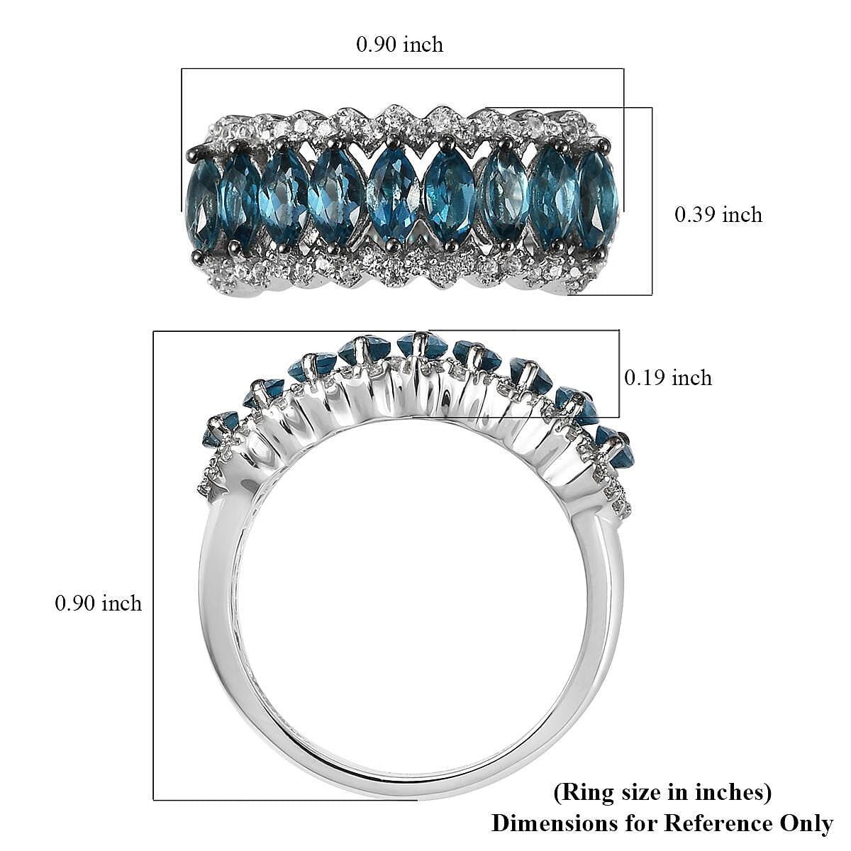 London Blue Topaz and Natural White Zircon Ring in Platinum Over Sterling Silver (Size 9.0) 1.90 ctw image number 5