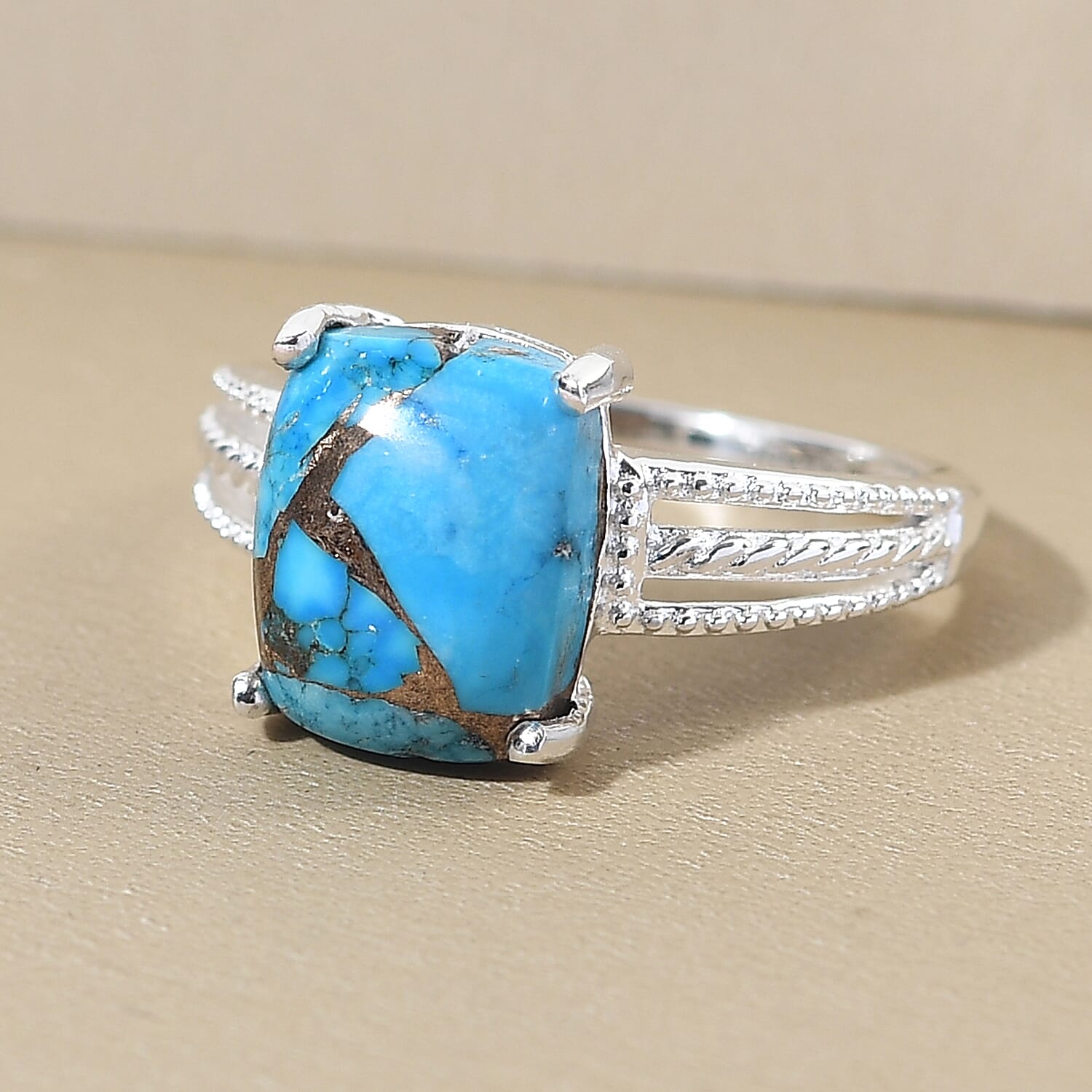 Matrix Chestnut Brine Turquoise Solitaire Ring in Sterling Silver (Size 8.0) 3.10 ctw