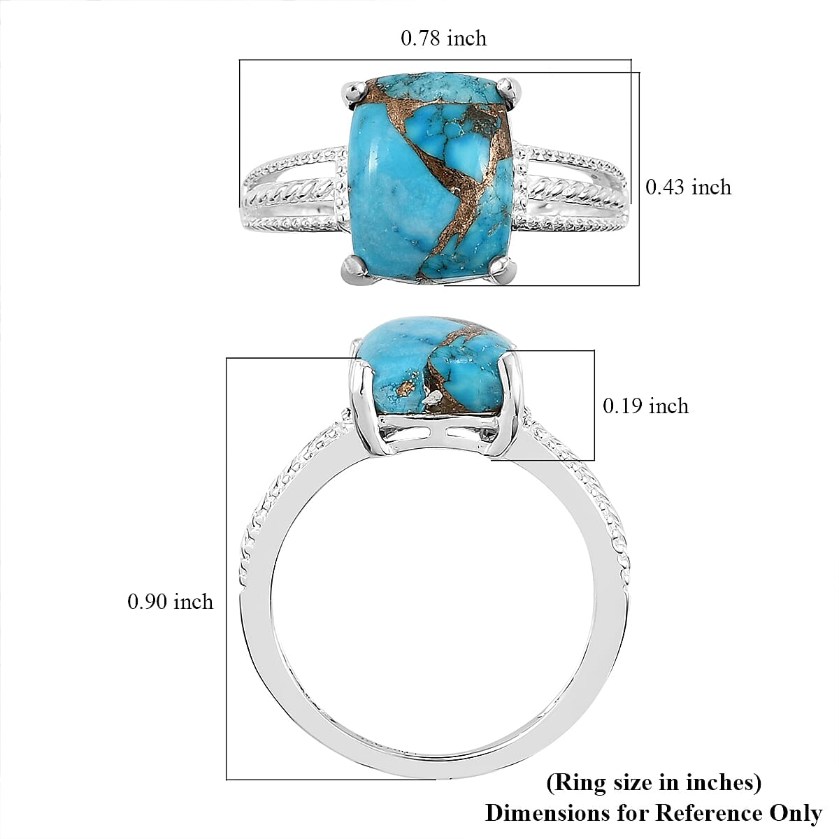 Matrix Chestnut Brine Turquoise Solitaire Ring in Sterling Silver (Size 8.0) 3.10 ctw