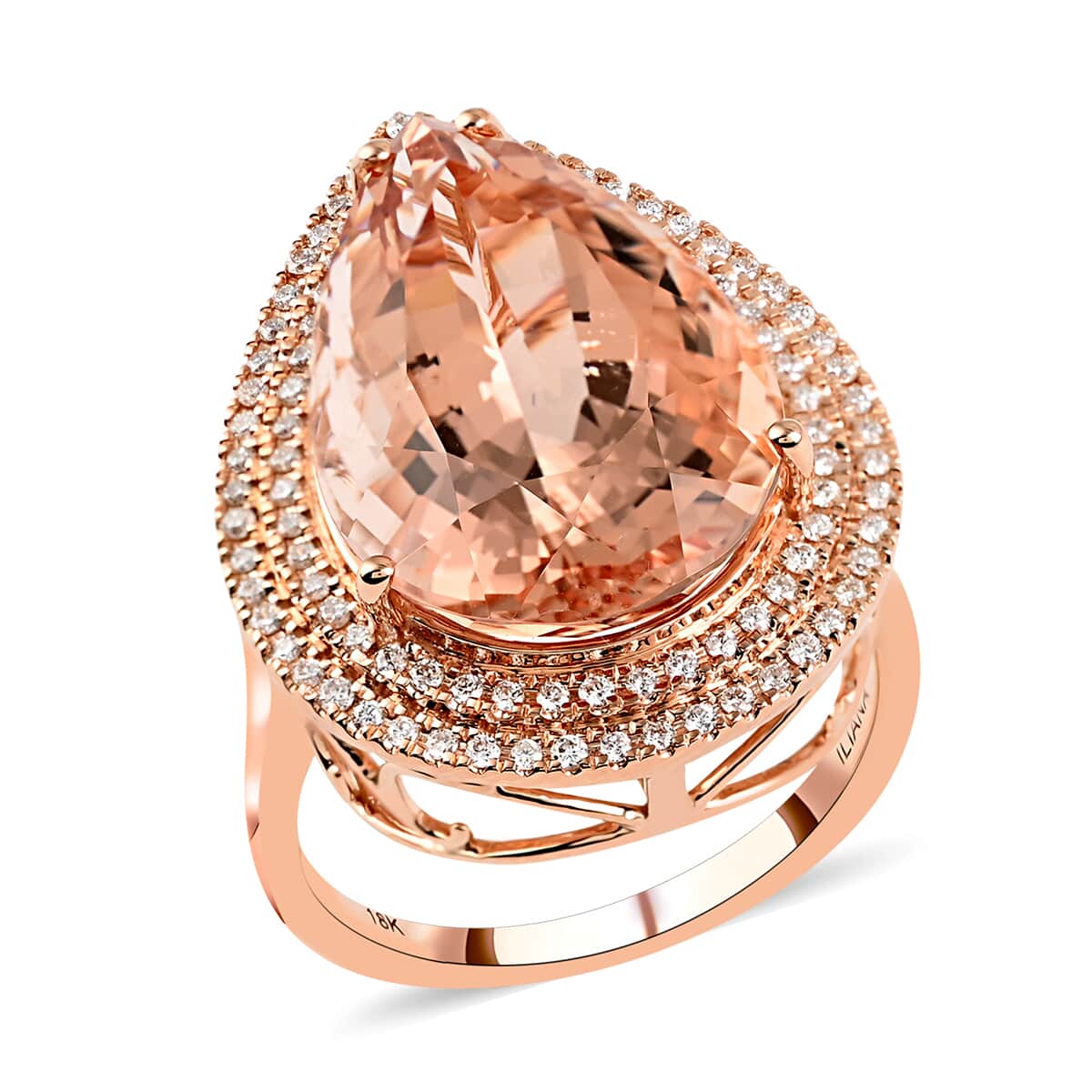 One Of A Kind Certified Iliana 18K RG AAA Marropino Morganite & G-H SI Diamond Double Halo Ring (Size 7.0) 7 Grams 13.35 ctw image number 0