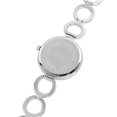 Strada Austrian Crystal Japanese Movement Butterfly Watch in Silvertone (36.32 mm) (5.5-8.25 Inches)