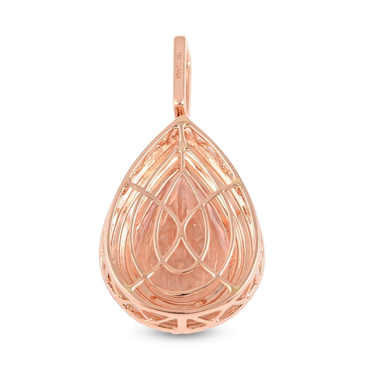 One Of A Kind Certified & Appraised ILIANA 18K Rose Gold AAA Marropino Morganite and G-H SI Diamond Double Halo Pendant 4.10 Grams 20.20 ctw image number 3