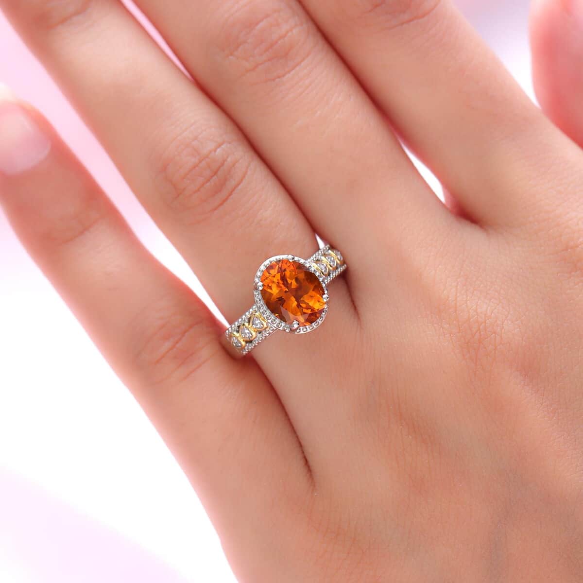 Santa Ana Madeira Citrine and Natural White Zircon Heart Band Ring in Vermeil YG and Platinum Over Sterling Silver (Size 7.0) 2.50 ctw image number 2