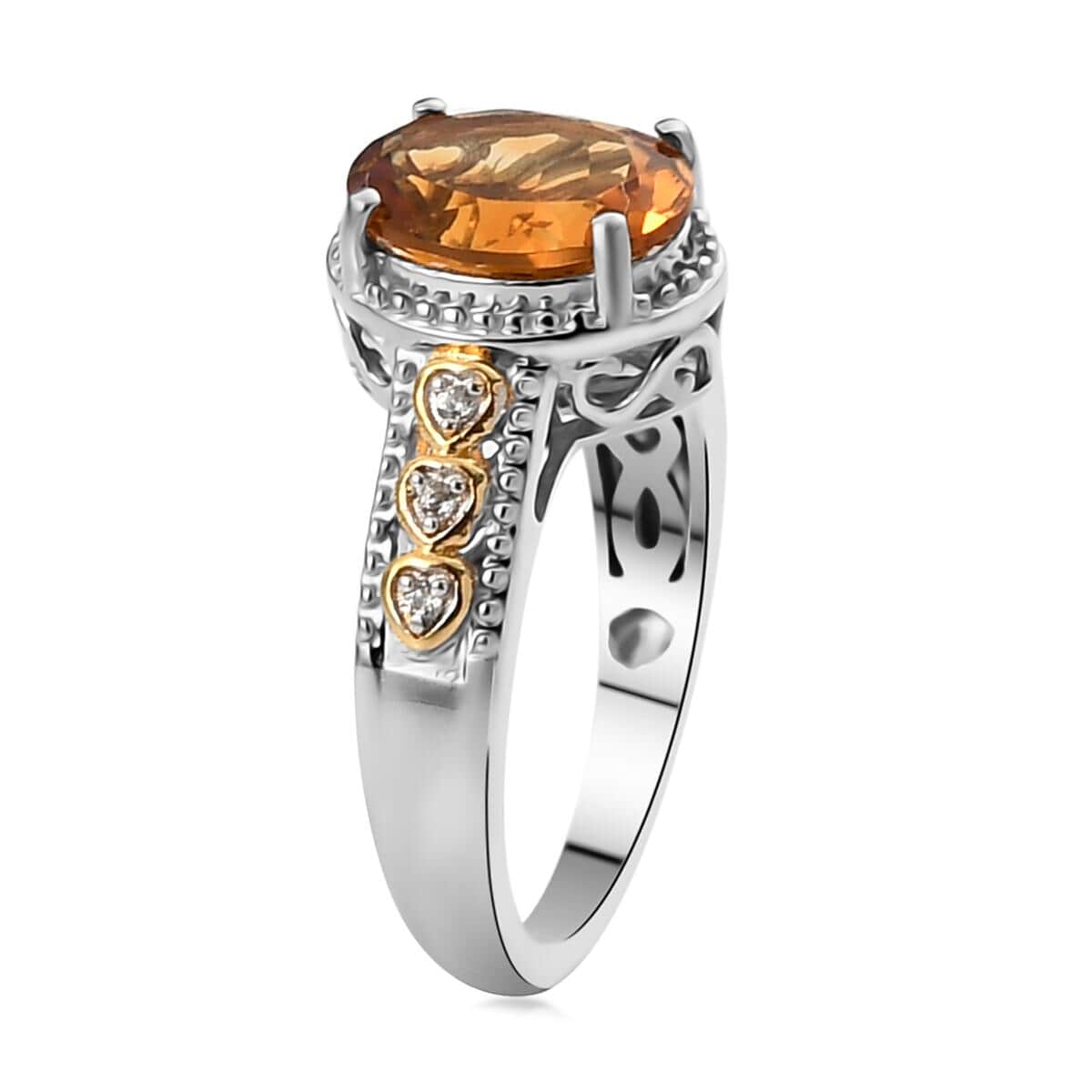 Santa Ana Madeira Citrine and Natural White Zircon Heart Band Ring in Vermeil YG and Platinum Over Sterling Silver (Size 7.0) 2.50 ctw image number 3