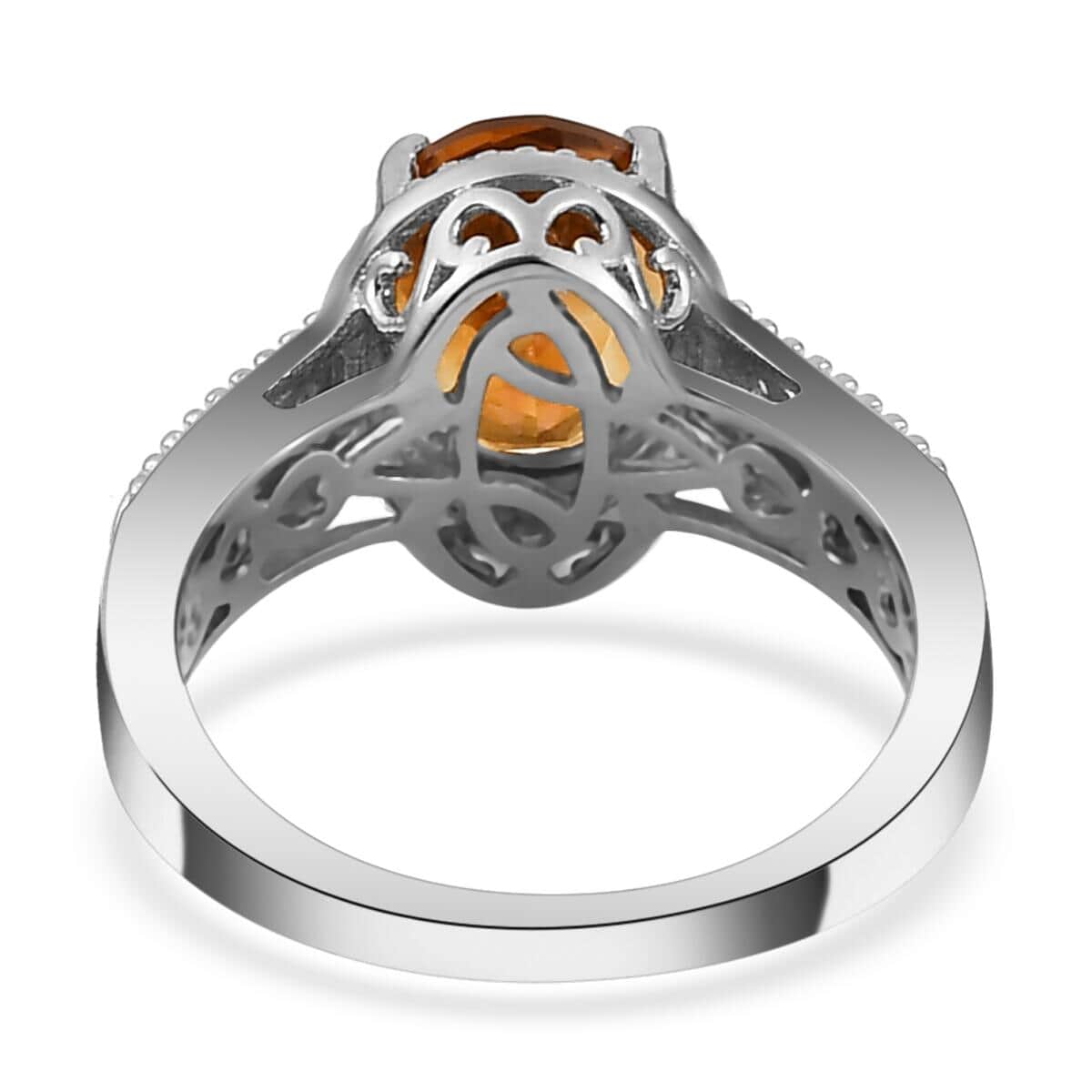 Santa Ana Madeira Citrine and Natural White Zircon Heart Band Ring in Vermeil YG and Platinum Over Sterling Silver (Size 7.0) 2.50 ctw image number 4