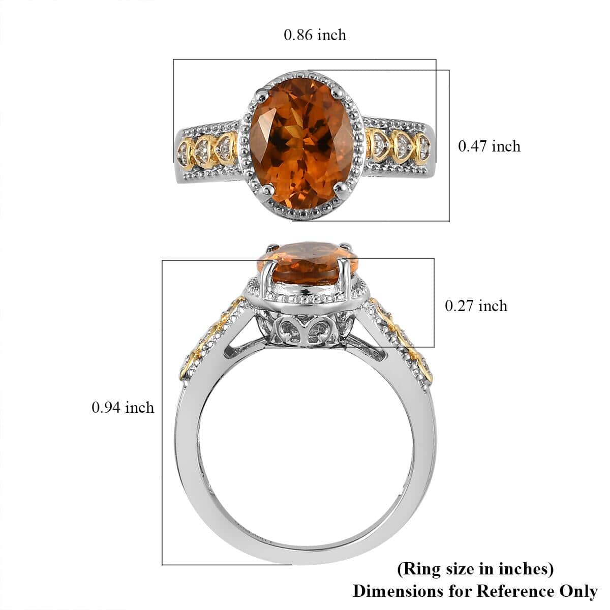 Santa Ana Madeira Citrine and Natural White Zircon Heart Band Ring in Vermeil YG and Platinum Over Sterling Silver (Size 7.0) 2.50 ctw image number 5