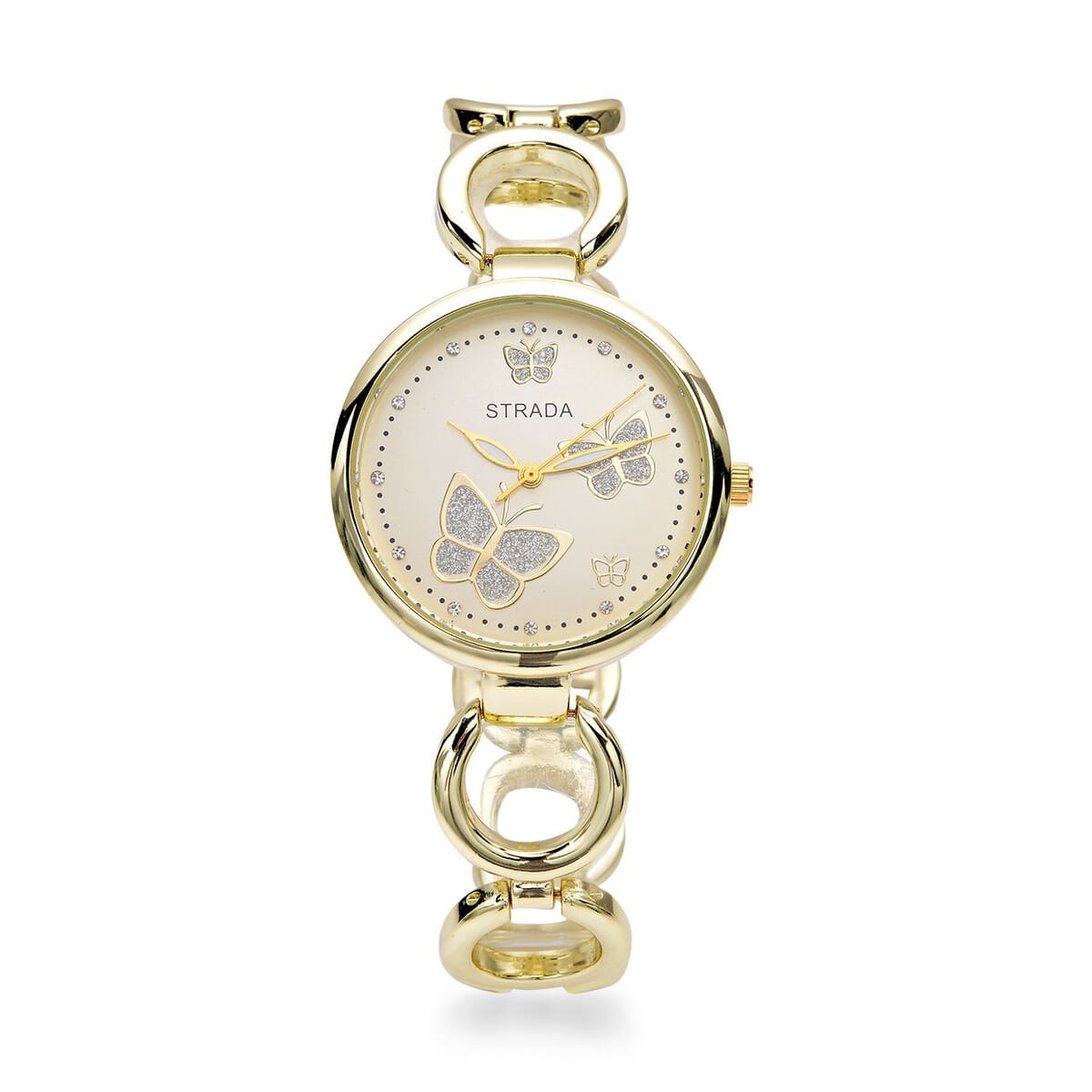 Strada Austrian Crystal Japanese Movement Butterfly Watch in Goldtone (36.32 mm) (5.5-8.25 Inches) image number 0