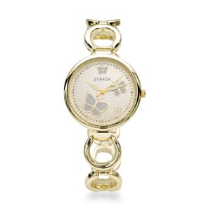 Strada Austrian Crystal Japanese Movement Butterfly Watch in Goldtone (36.32 mm) (5.5-8.25 Inches)