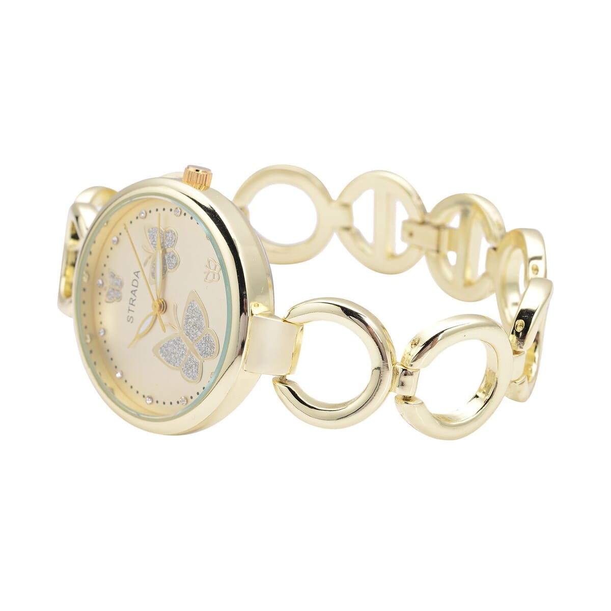 Strada Austrian Crystal Japanese Movement Butterfly Watch in Goldtone (36.32 mm) (5.5-8.25 Inches) image number 3