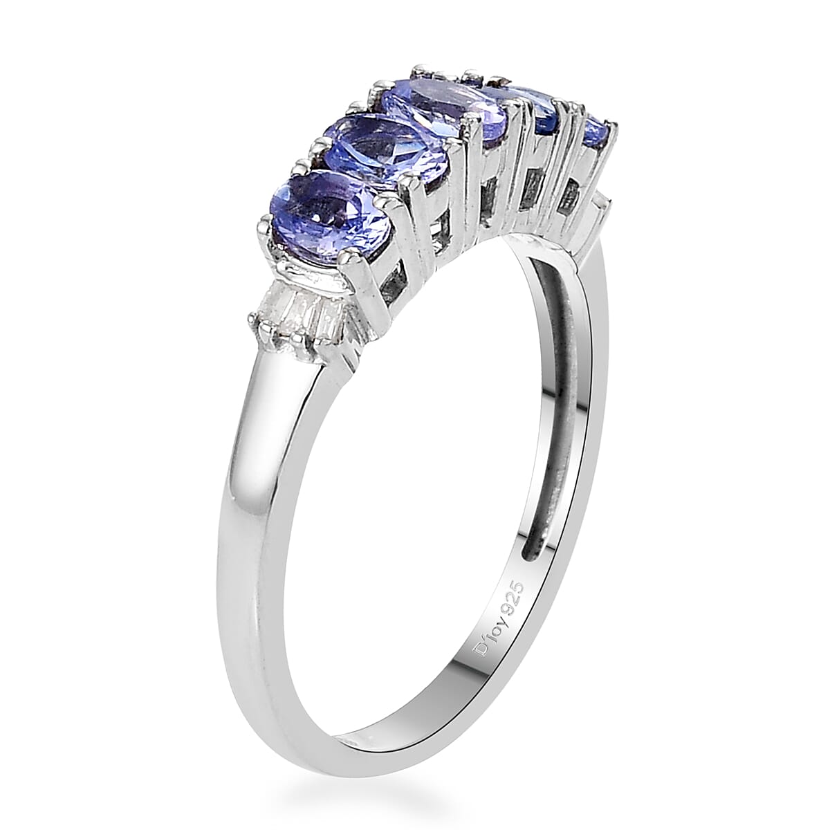 Buy Tanzanite and Diamond 5 Stone Ring in Platinum Over Sterling