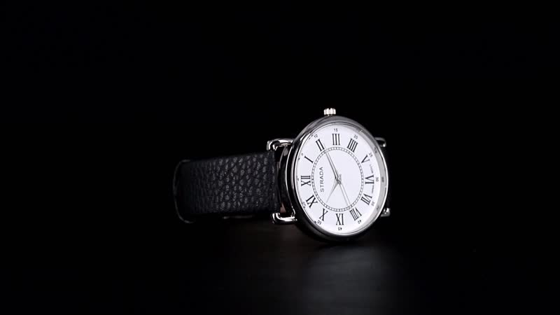 Strada Japanese Movement Watch in Silvertone with Black Faux Leather (41.9mm)