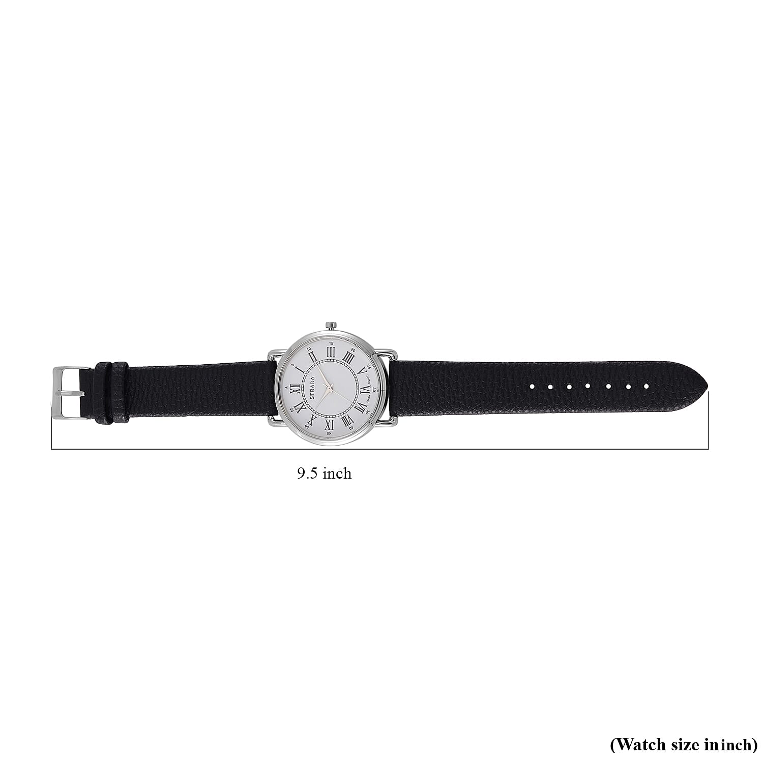 Strada Japanese Movement Watch in Silvertone with Black Faux Leather