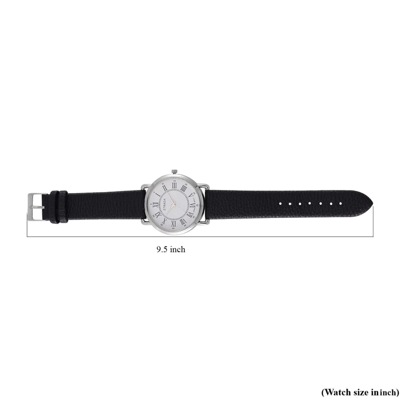 Strada Japanese Movement Watch in Silvertone with Black Faux Leather