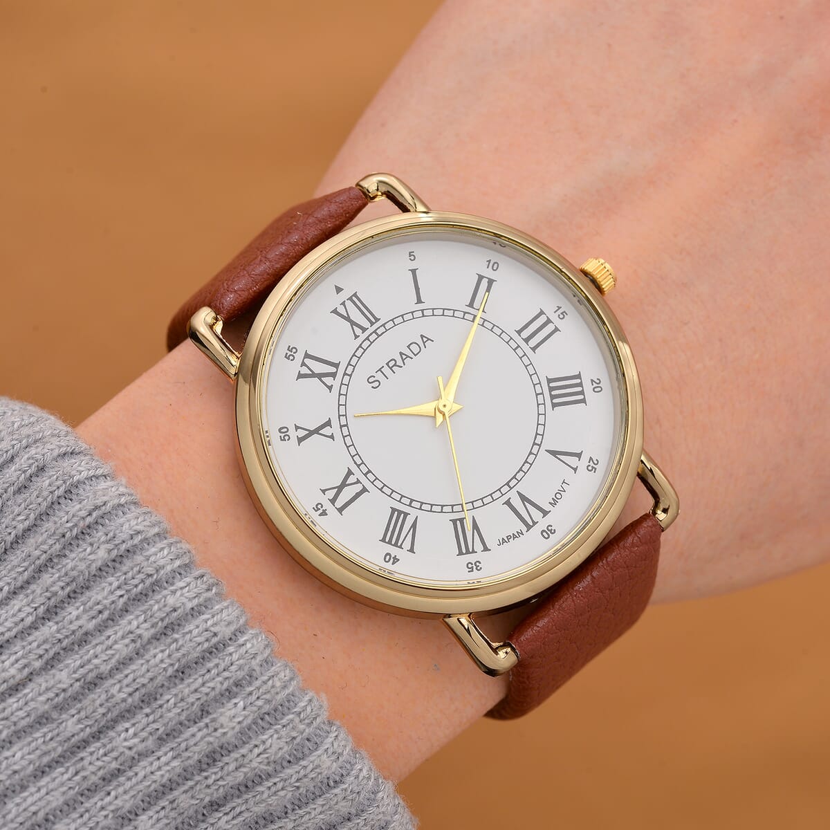 Strada Japanese Movement Watch in Dualtone With Dark Brown Faux Leather image number 1