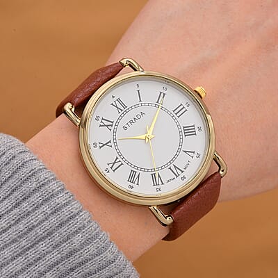 Strada Japanese Movement Watch in Dualtone With Dark Brown Faux Leather