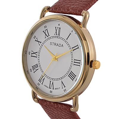 Strada Japanese Movement Watch in Dualtone With Dark Brown Faux Leather