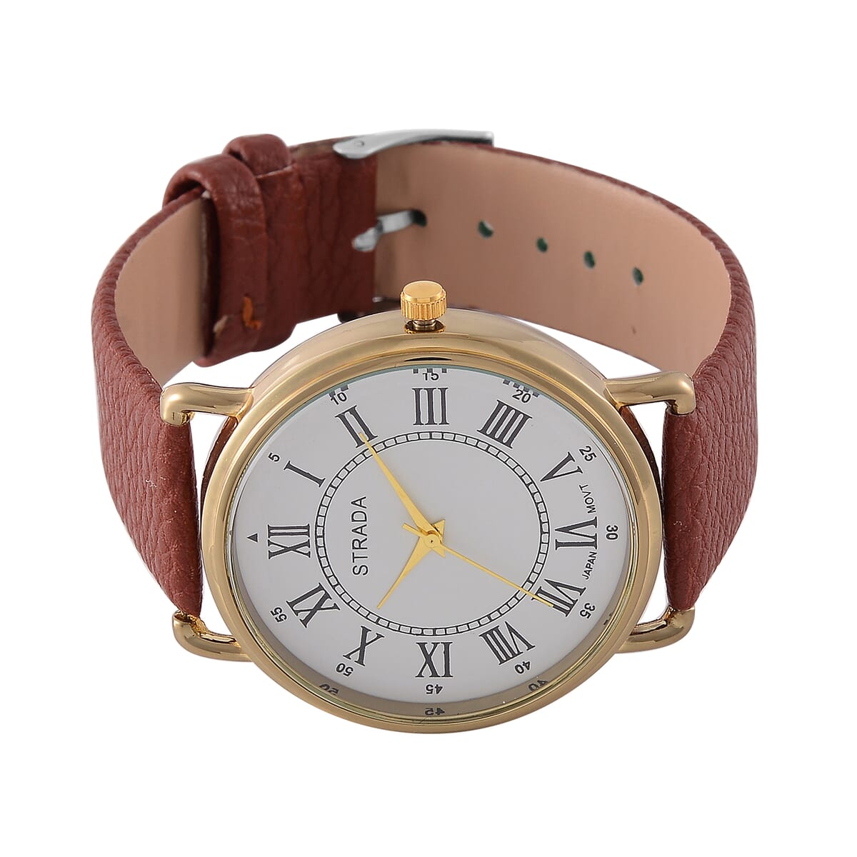 Strada Japanese Movement Watch in Dualtone With Dark Brown Faux Leather image number 3