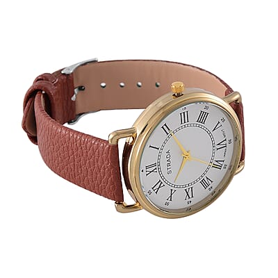 Strada Japanese Movement Watch in Dualtone With Dark Brown Faux Leather
