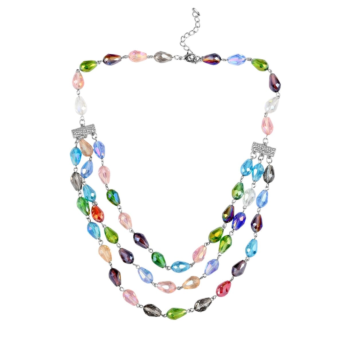 Simulated Multi Gemstone Beaded Layered Necklace 22-24 Inches in Silvertone image number 0