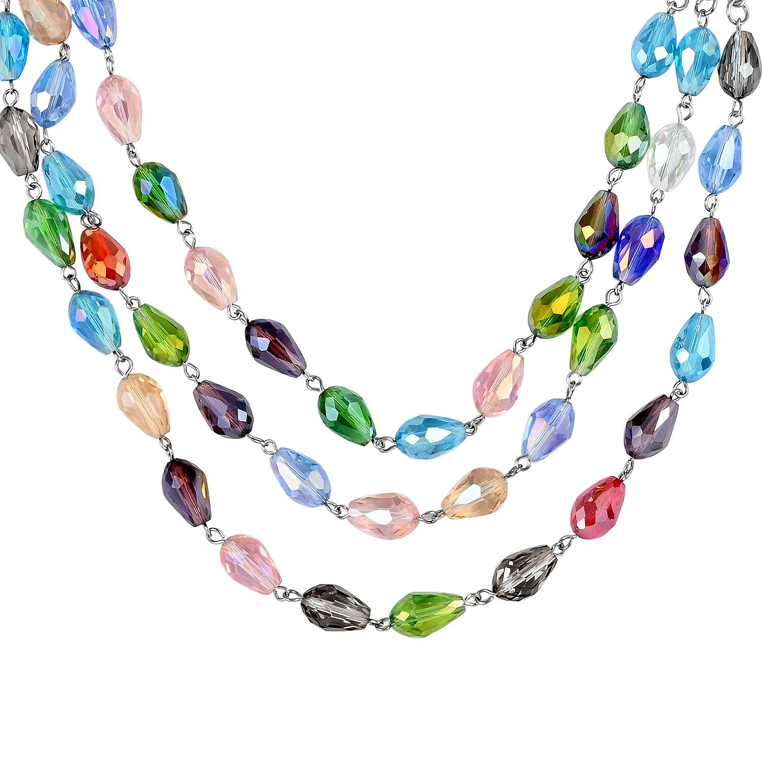 Simulated Multi Gemstone Beaded Layered Necklace in Silvertone 22-24 Inches