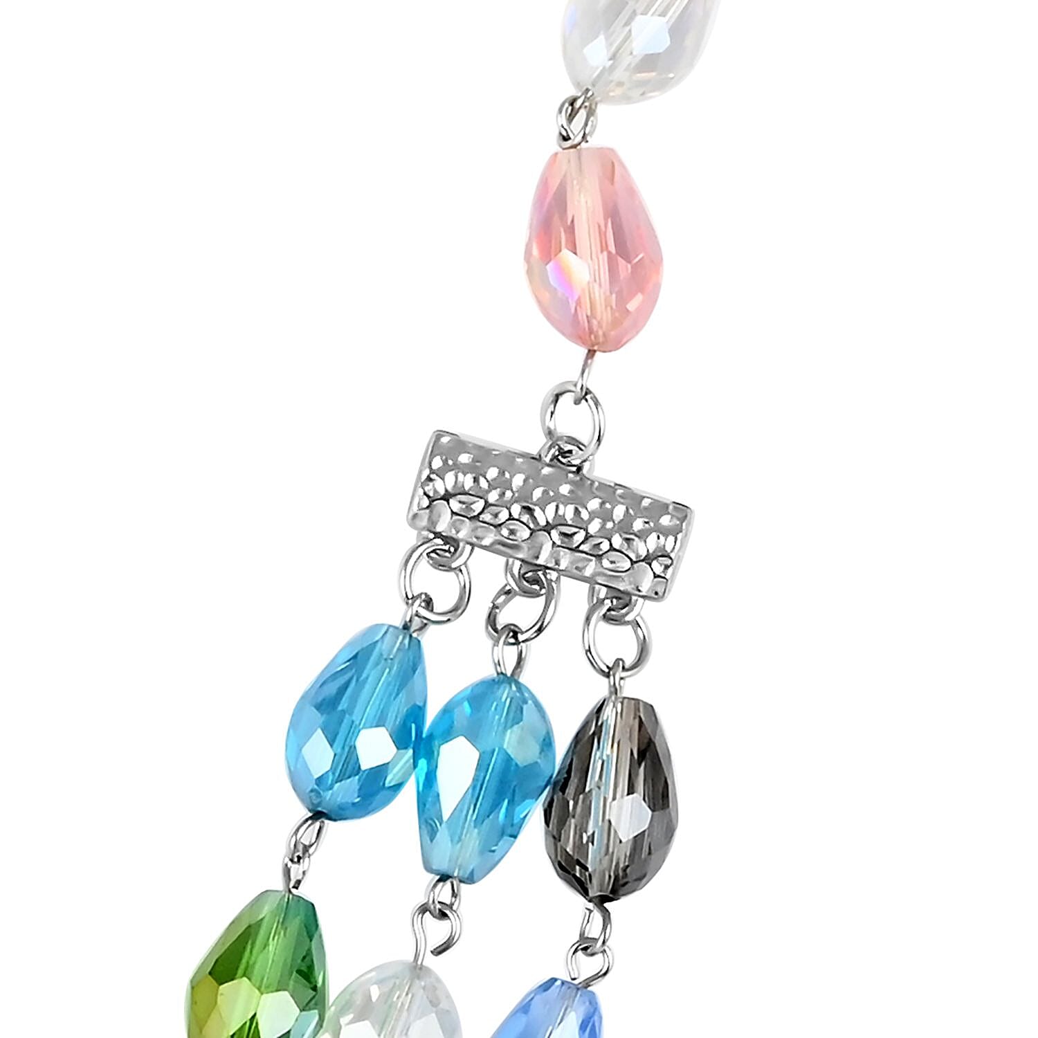 Simulated Multi Gemstone Beaded Layered Necklace in Silvertone 22-24 Inches