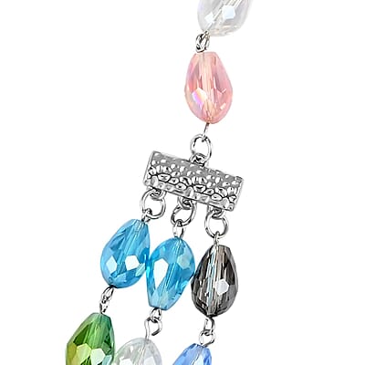Simulated Multi Gemstone Beaded Layered Necklace in Silvertone 22-24 Inches