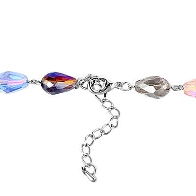 Simulated Multi Gemstone Beaded Layered Necklace in Silvertone 22-24 Inches