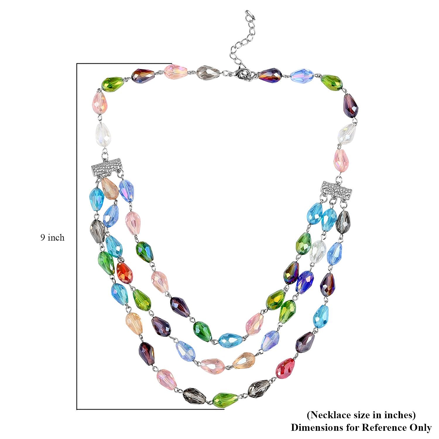 Simulated Multi Gemstone Beaded Layered Necklace in Silvertone 22-24 Inches