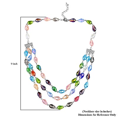 Simulated Multi Gemstone Beaded Layered Necklace in Silvertone 22-24 Inches