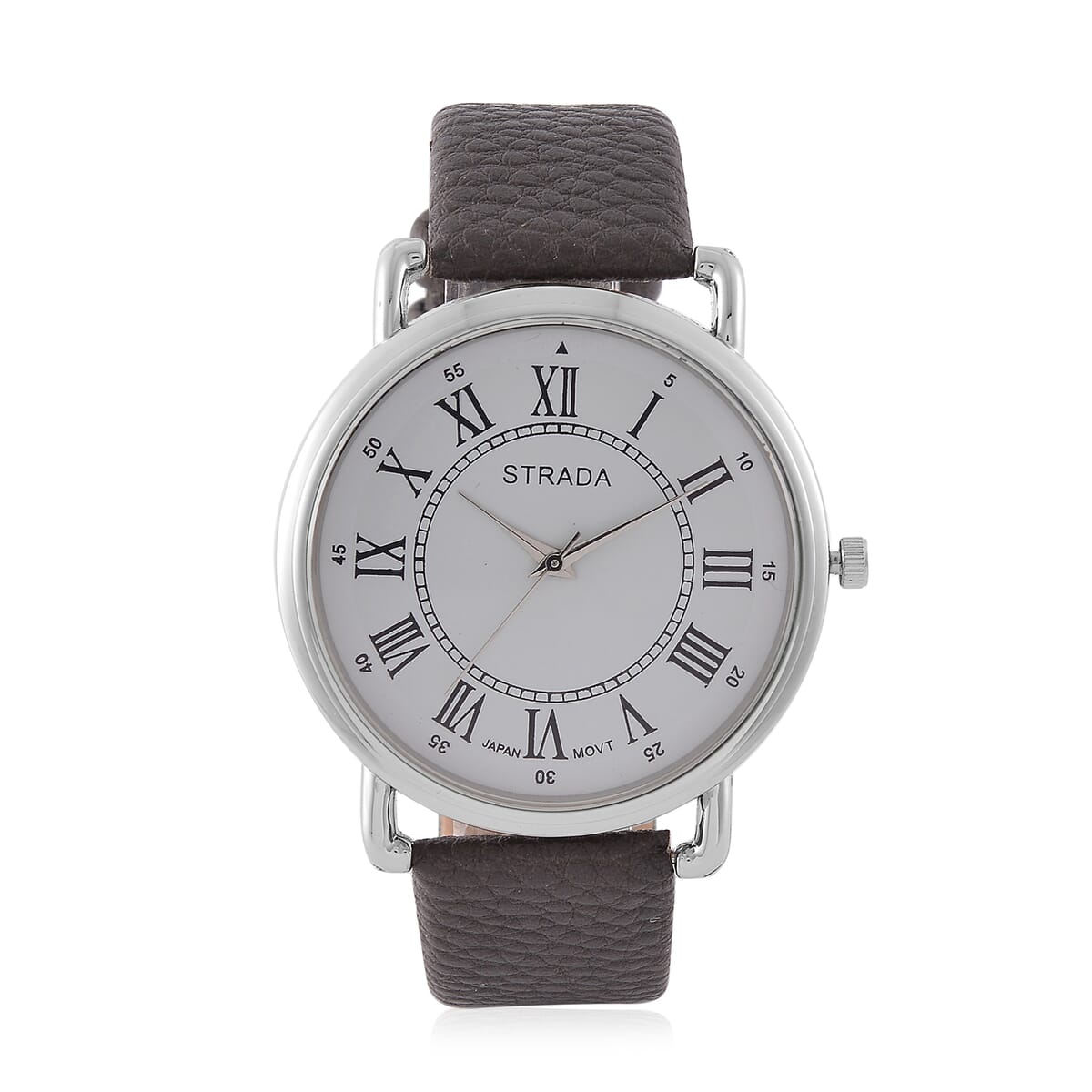 Strada Japanese Movement Watch in Silvertone with Dark Gray Faux Leather image number 0