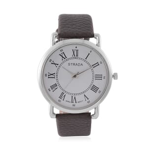 Strada Japanese Movement Watch in Silvertone with Dark Gray Faux Leather