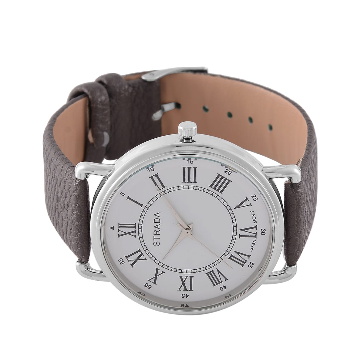 Strada Japanese Movement Watch in Silvertone with Dark Gray Faux Leather image number 3