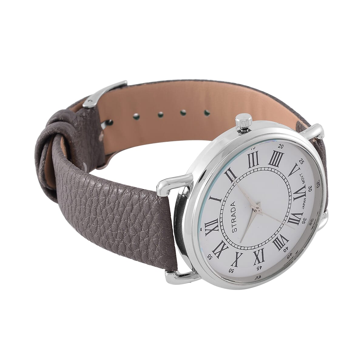 Strada Japanese Movement Watch in Silvertone with Dark Gray Faux Leather image number 4