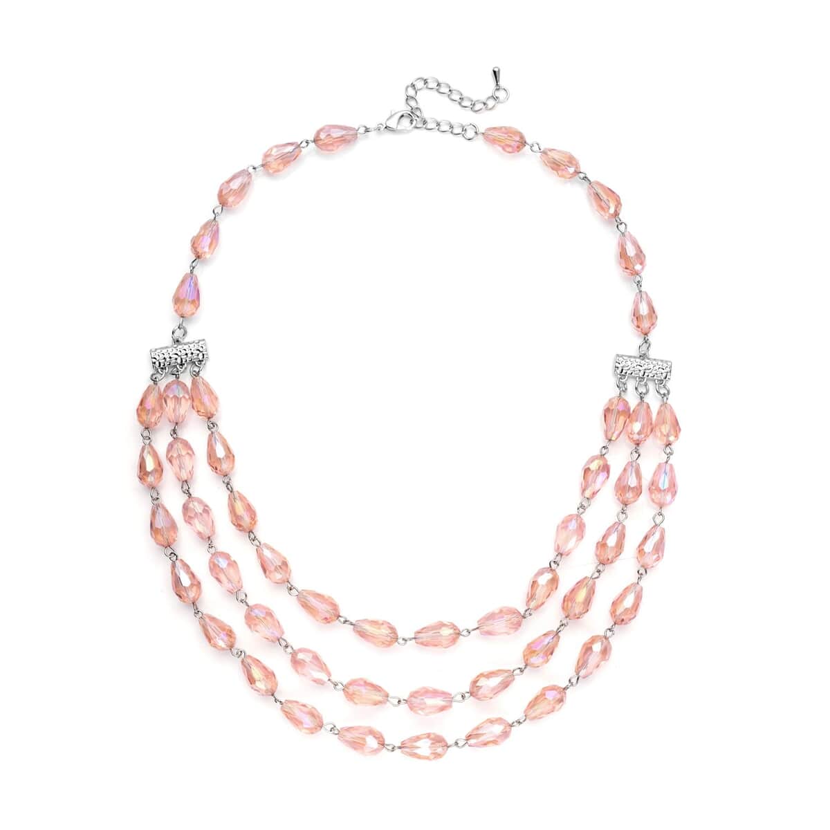 Simulated Pink Sapphire Beaded Layered Necklace in Silvertone 22-24 Inches image number 0