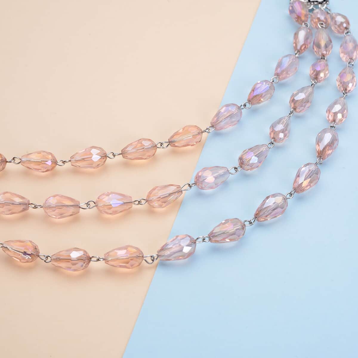 Simulated Pink Sapphire Beaded Layered Necklace in Silvertone 22-24 Inches image number 1