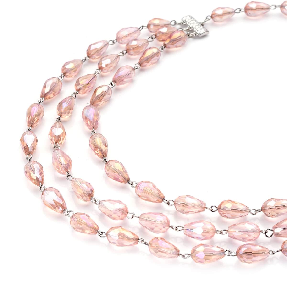 Simulated Pink Sapphire Beaded Layered Necklace in Silvertone 22-24 Inches image number 2