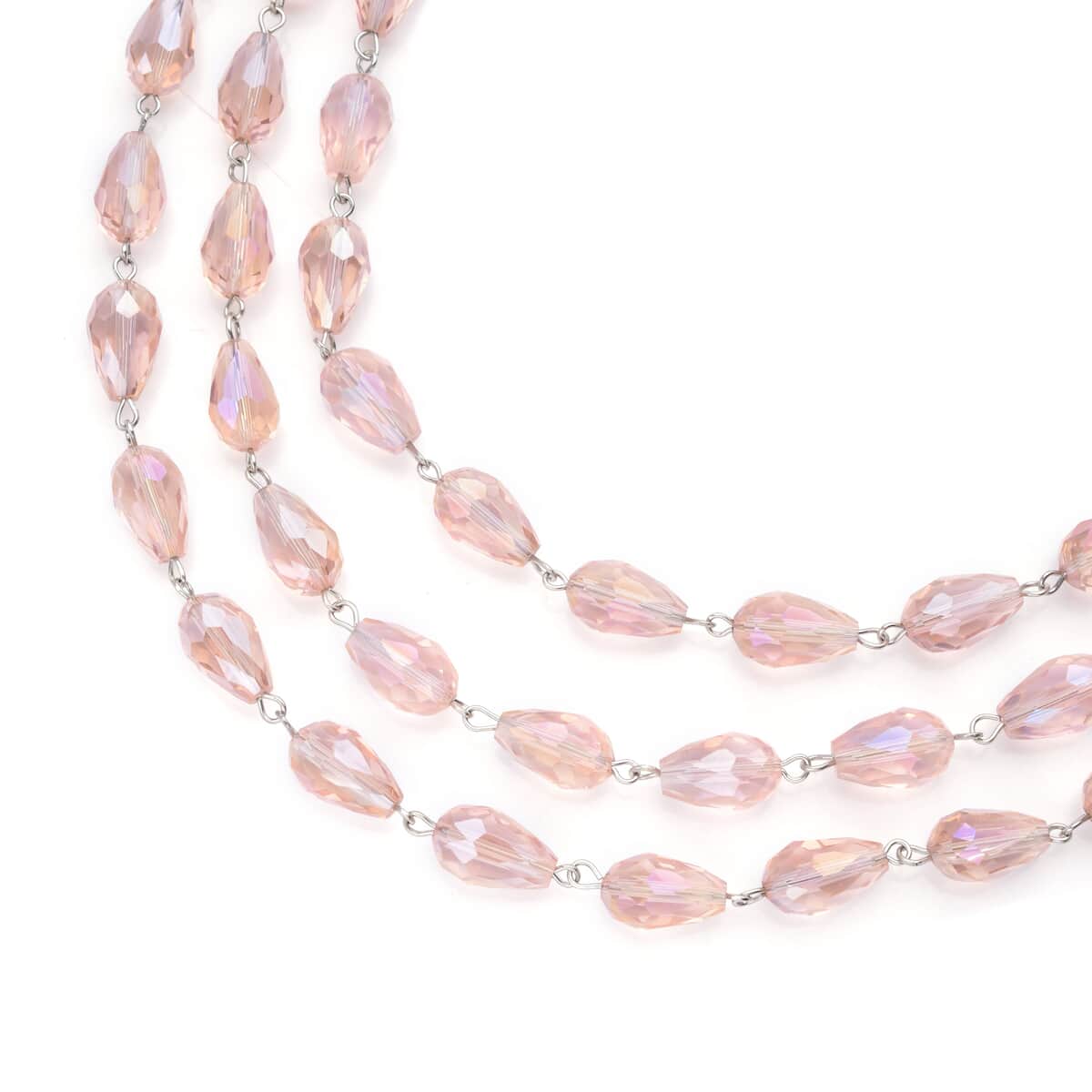 Simulated Pink Sapphire Beaded Layered Necklace in Silvertone 22-24 Inches image number 3