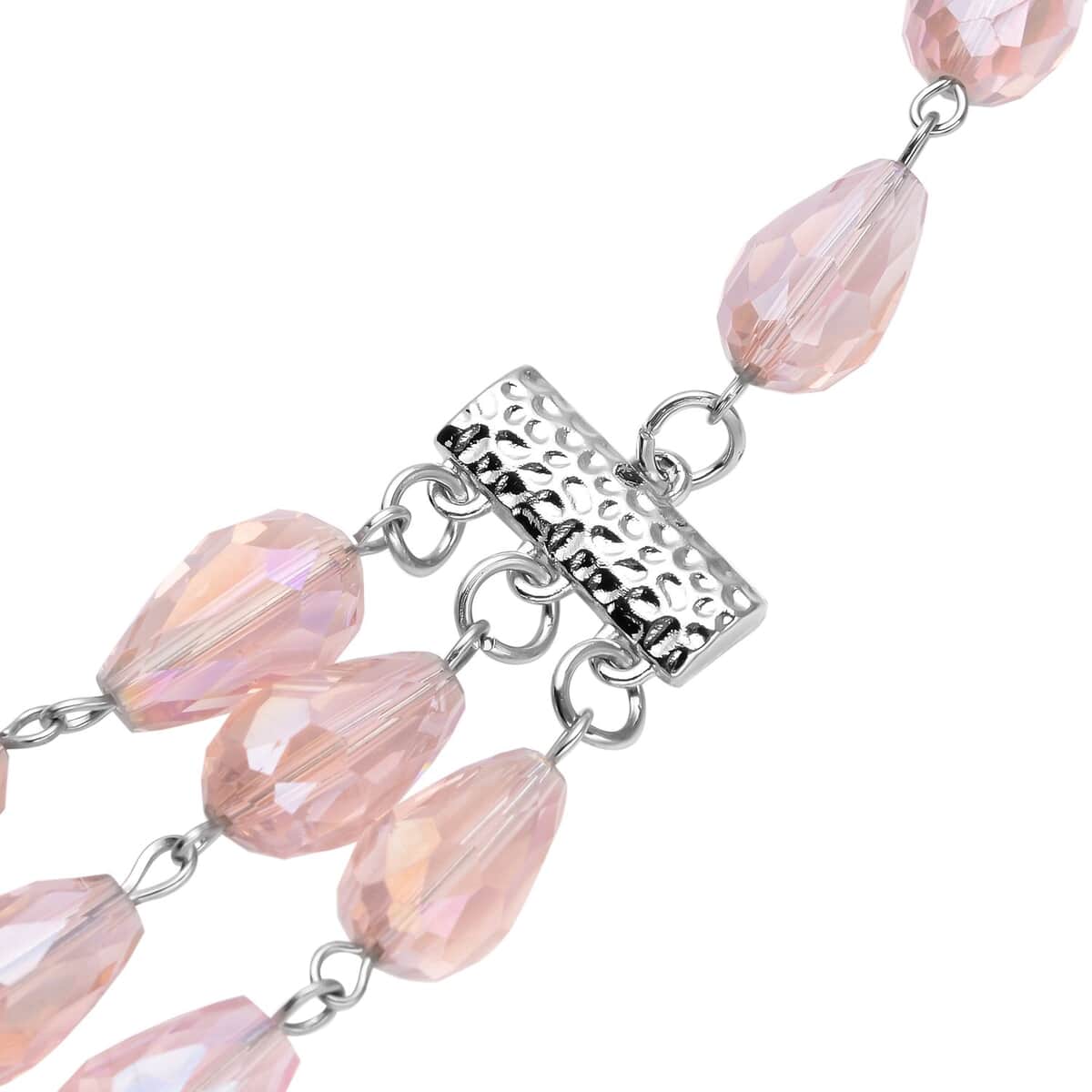 Simulated Pink Sapphire Beaded Layered Necklace in Silvertone 22-24 Inches image number 4