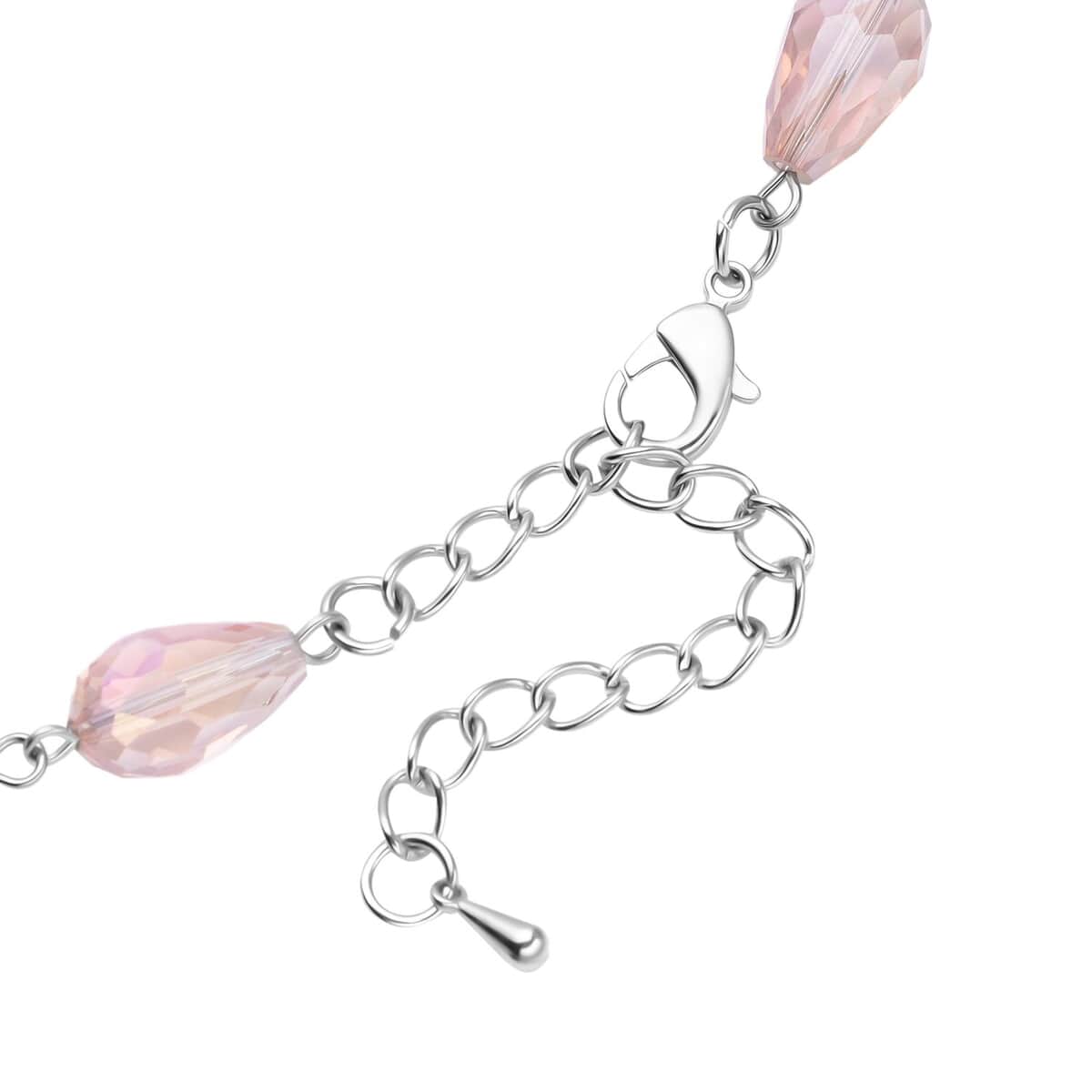 Simulated Pink Sapphire Beaded Layered Necklace in Silvertone 22-24 Inches image number 5