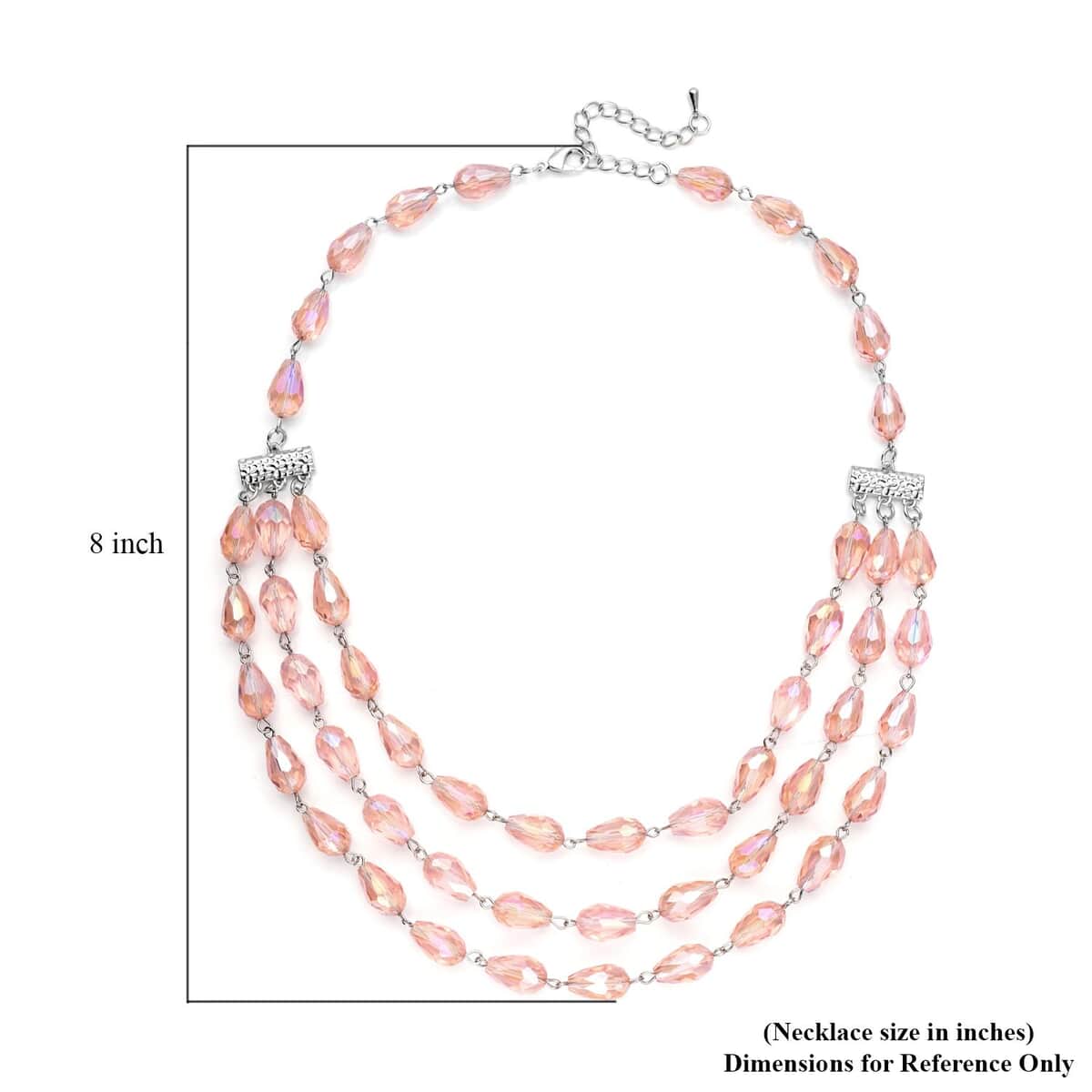 Simulated Pink Sapphire Beaded Layered Necklace in Silvertone 22-24 Inches image number 6