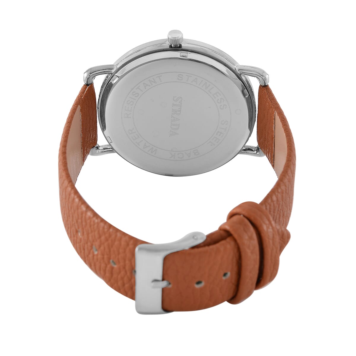 Strada Japanese Movement Watch in Silvertone with Coffee Faux Leather image number 5