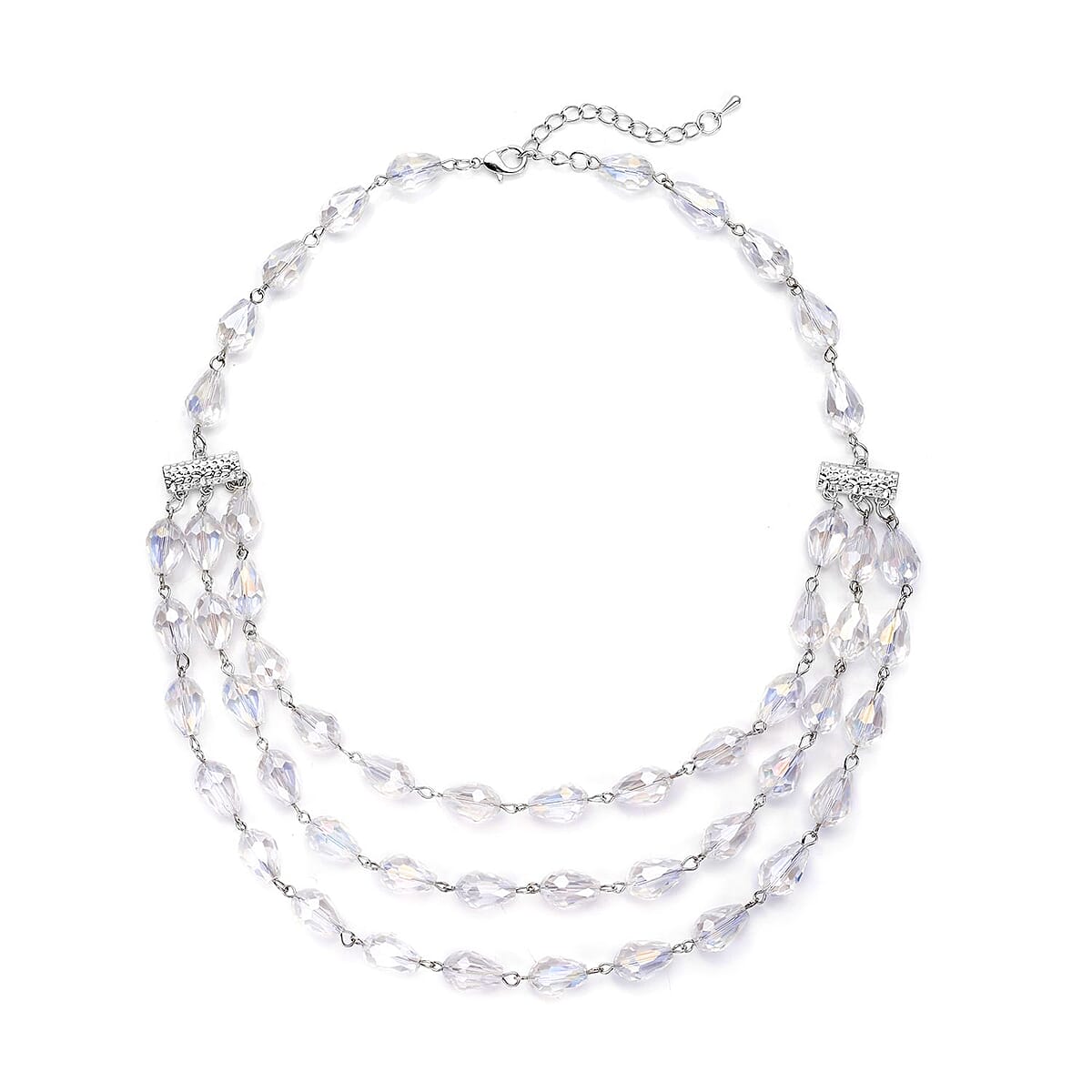 Simulated White Aurora Borealis Beaded Layered Necklace in Silvertone 22-24 Inches image number 0