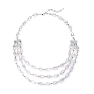 Simulated White Aurora Borealis Beaded Layered Necklace in Silvertone 22-24 Inches