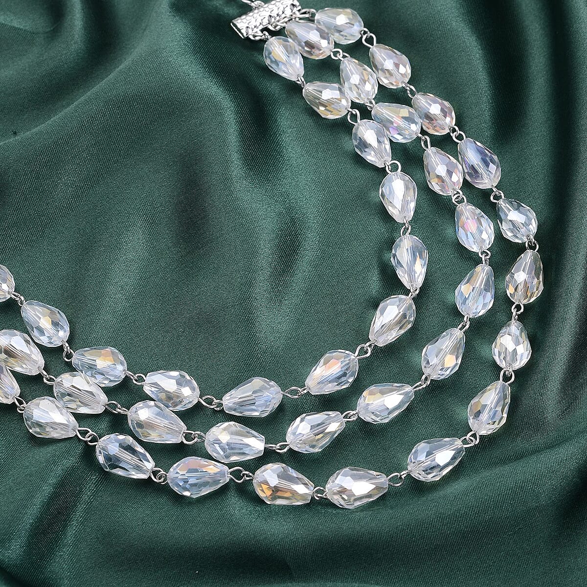 Simulated White Aurora Borealis Beaded Layered Necklace in Silvertone 22-24 Inches image number 1