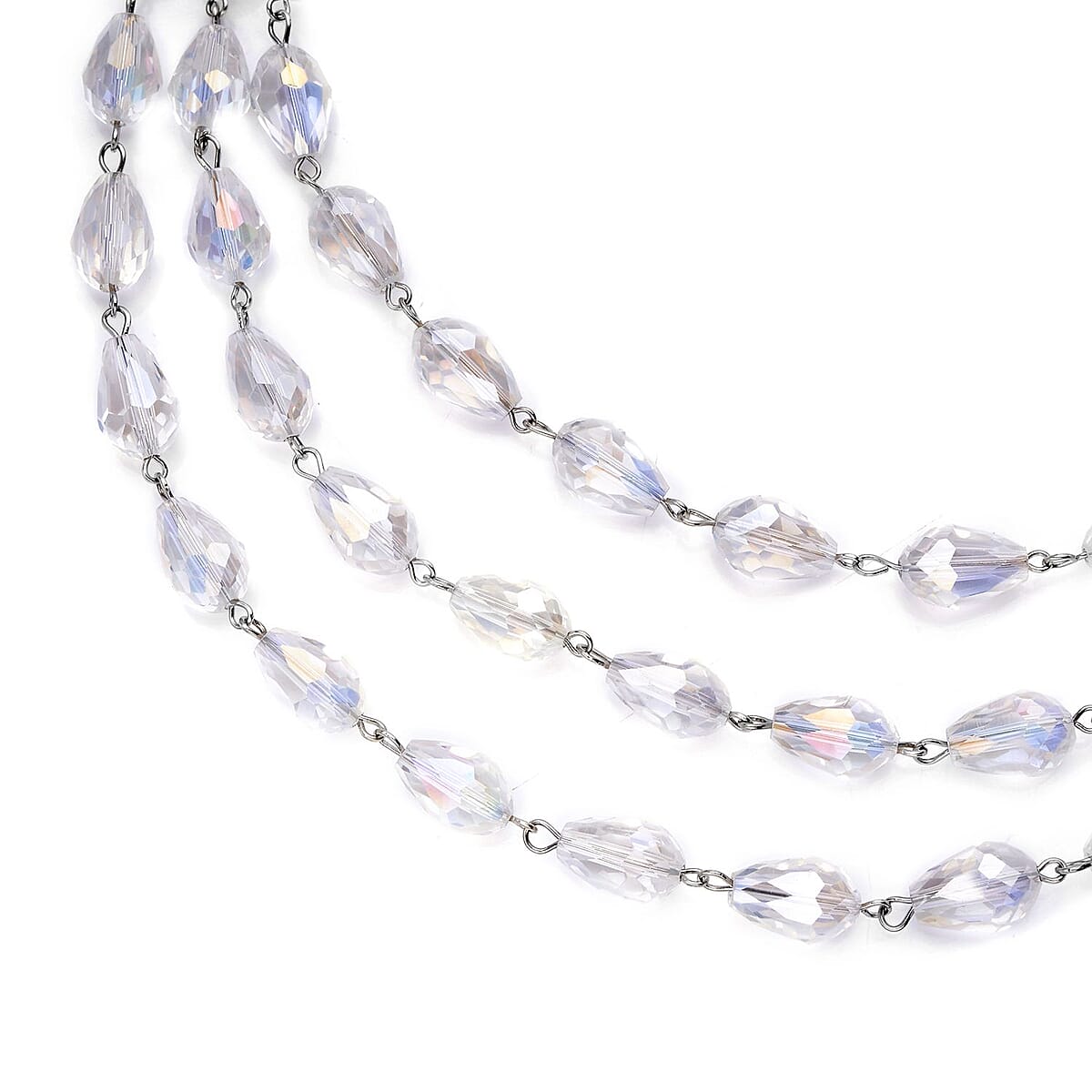 Simulated White Aurora Borealis Beaded Layered Necklace in Silvertone 22-24 Inches image number 2