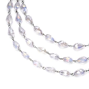 Simulated White Aurora Borealis Beaded Layered Necklace in Silvertone 22-24 Inches