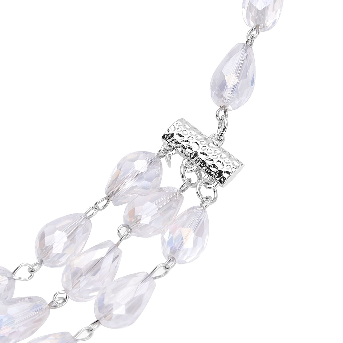 Simulated White Aurora Borealis Beaded Layered Necklace in Silvertone 22-24 Inches image number 3
