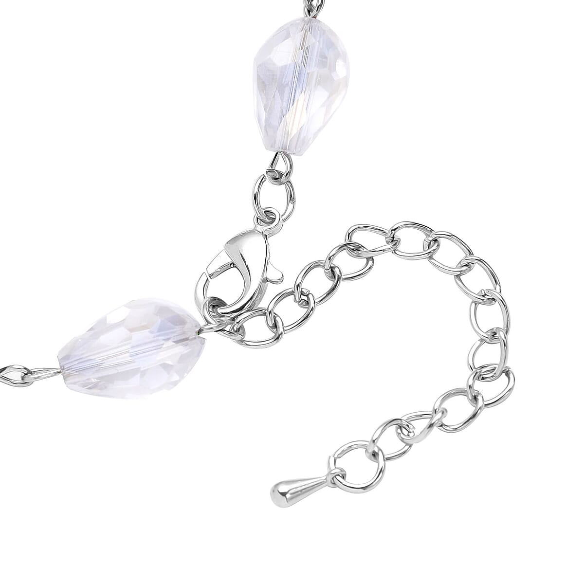 Simulated White Aurora Borealis Beaded Layered Necklace in Silvertone 22-24 Inches image number 4
