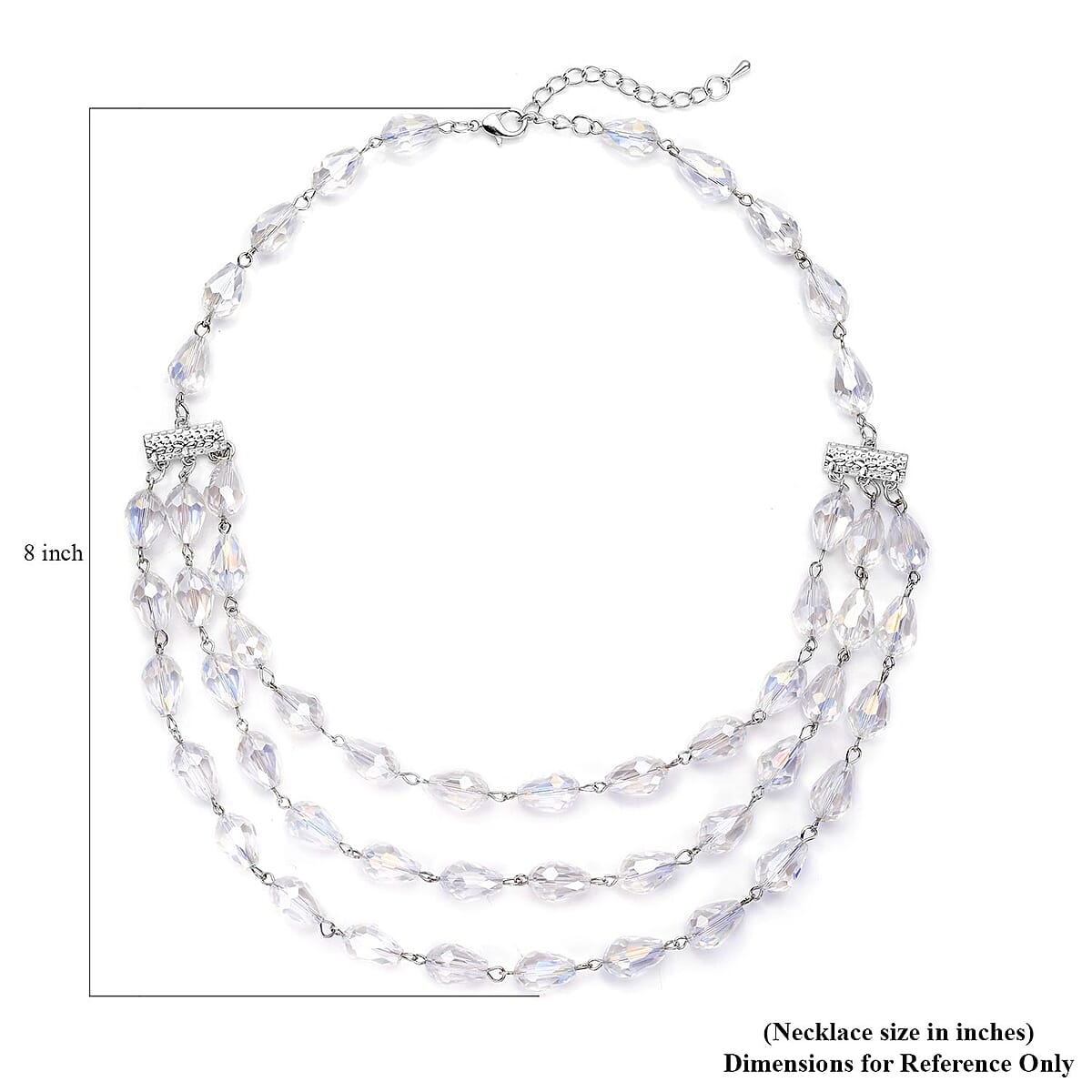 Simulated White Aurora Borealis Beaded Layered Necklace in Silvertone 22-24 Inches image number 5